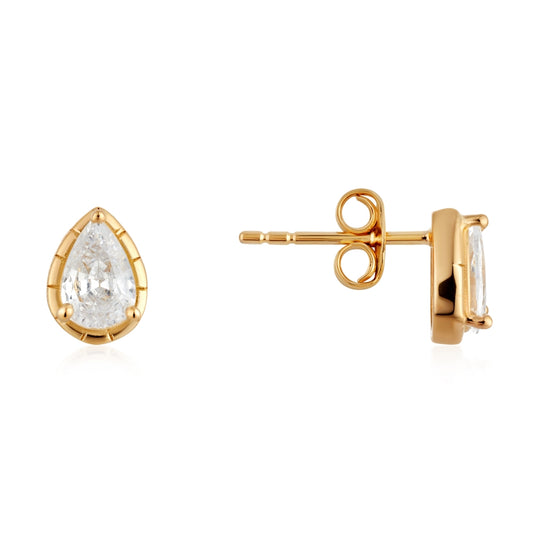 Argento Gold Pear Halo Bezel Stud Earrings
