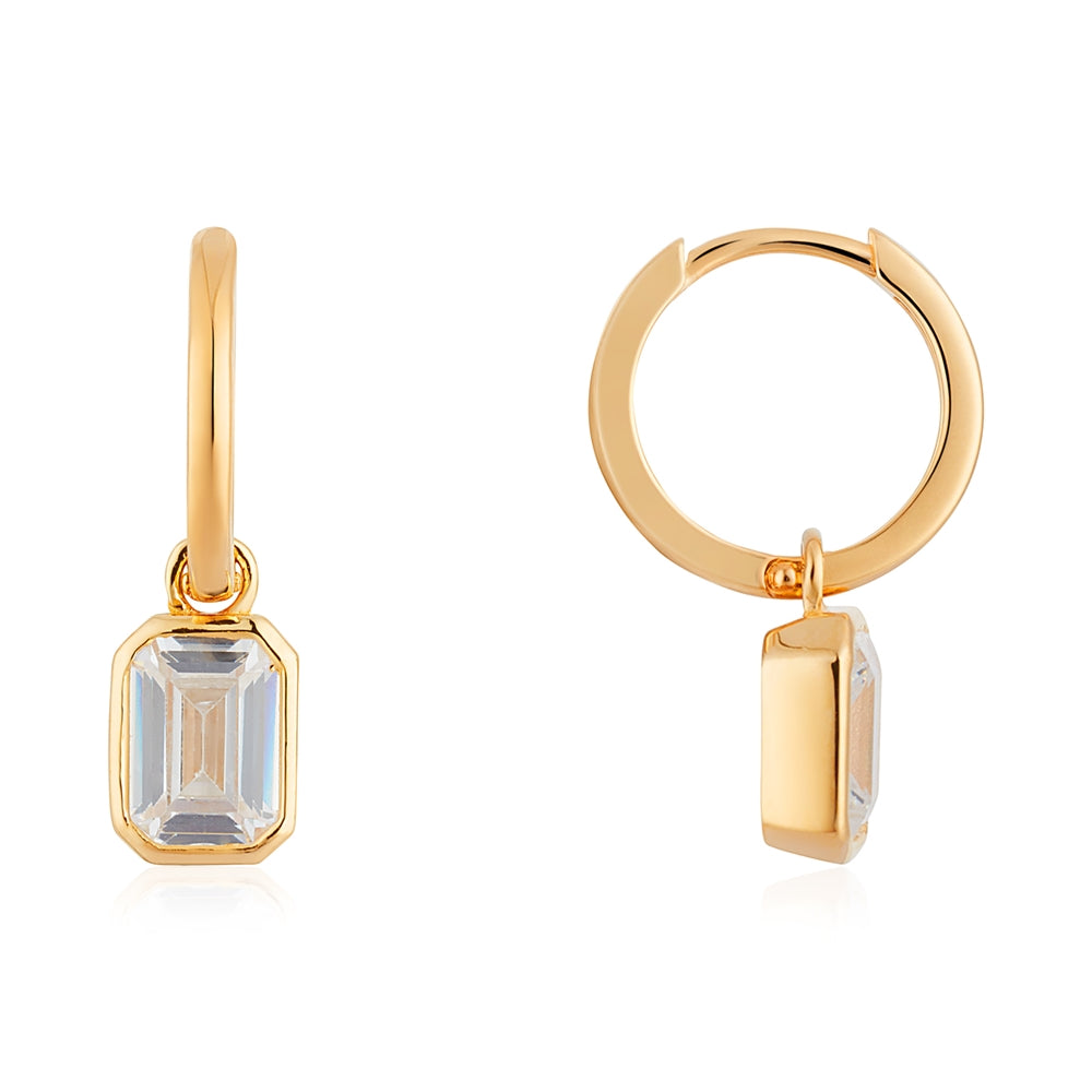 Argento Gold Rectangle Bezel CZ Hoop Earrings