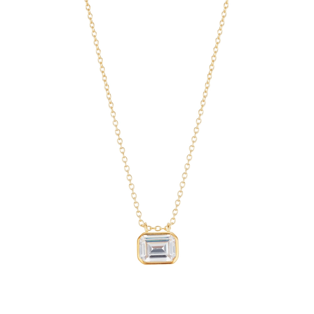 Argento Gold Rectangle Bezel CZ Necklace