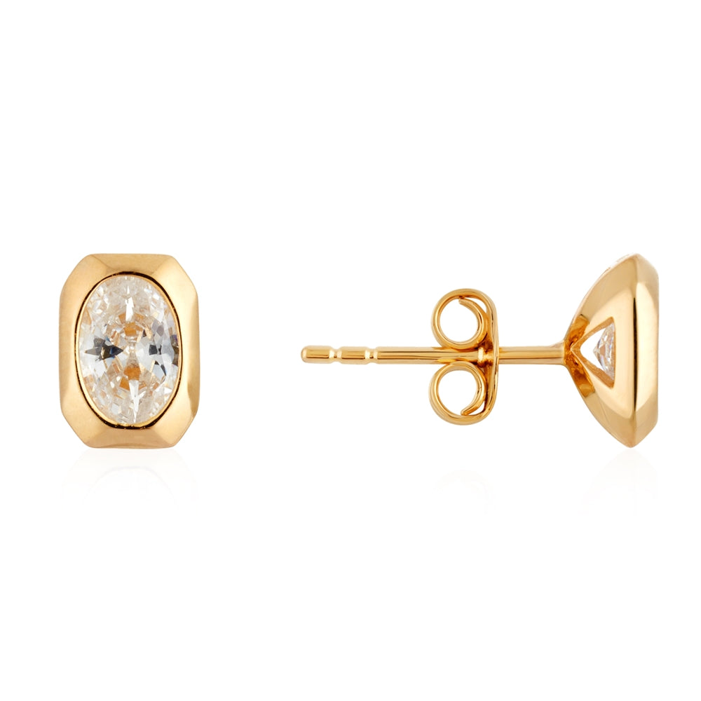 Argento Gold Rectangular Solitaire Earrings