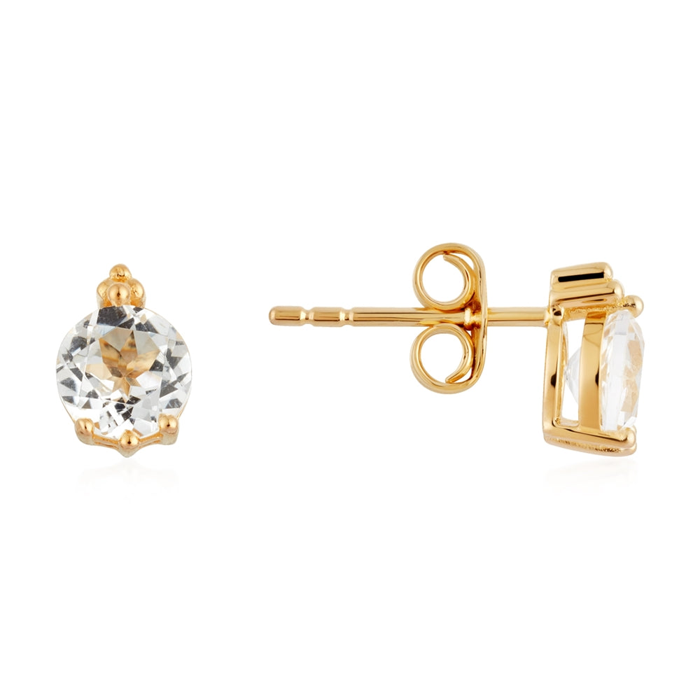 Argento Gold White Topaz Solitaire Earrings