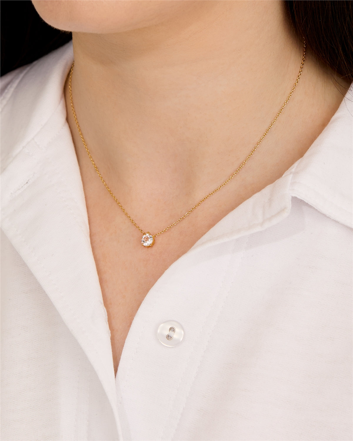 Argento Gold White Topaz Solitaire Necklace