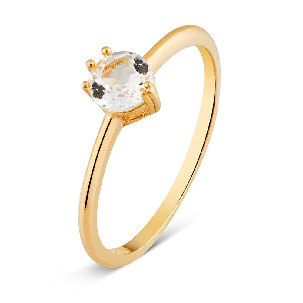 Argento Gold White Topaz Solitaire Ring