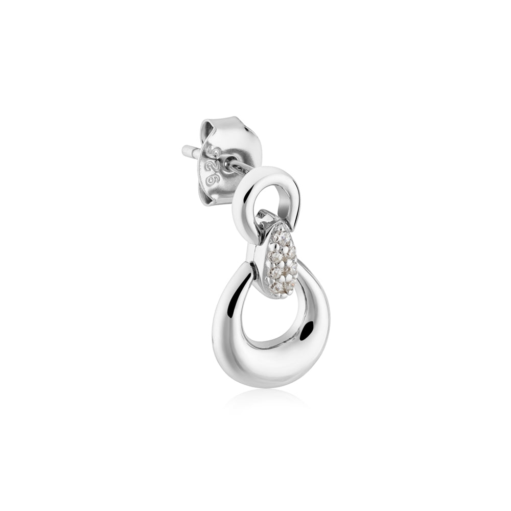 Argento Silver CZ Oval Link Stud Earrings