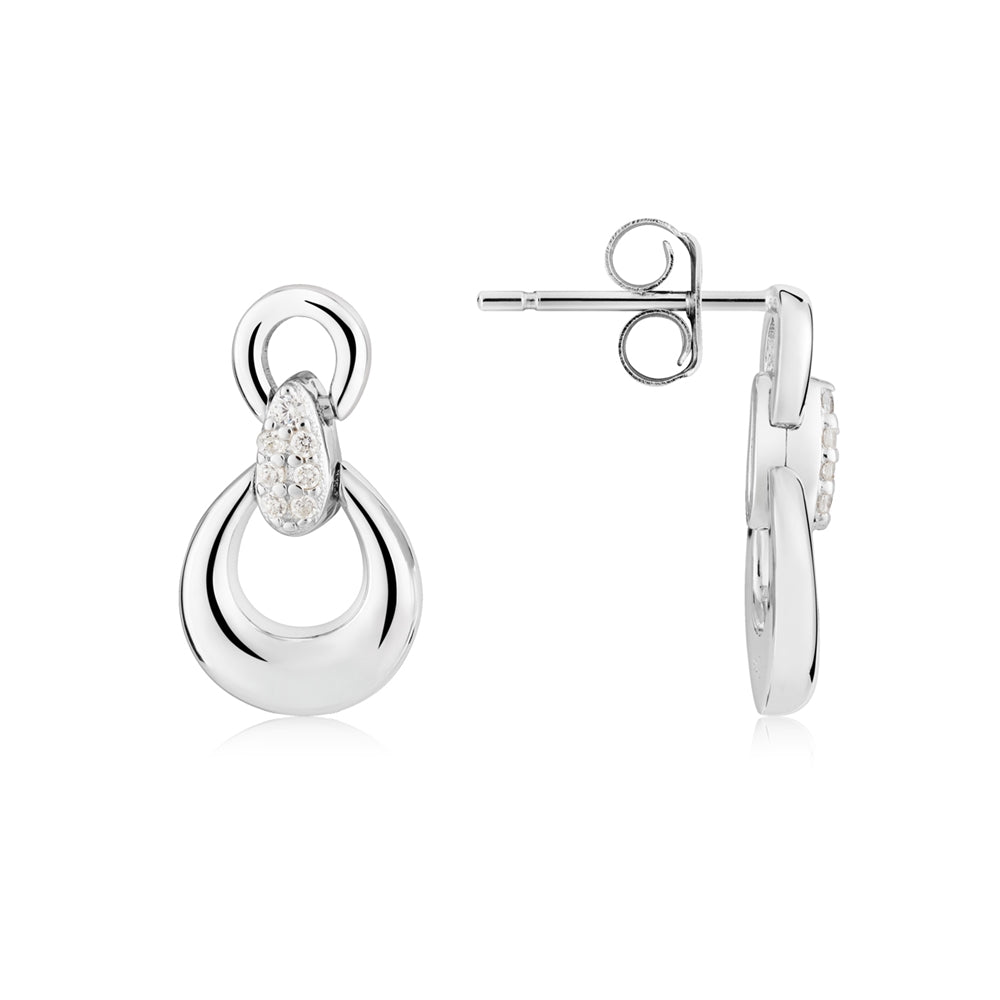 Argento Silver CZ Oval Link Stud Earrings