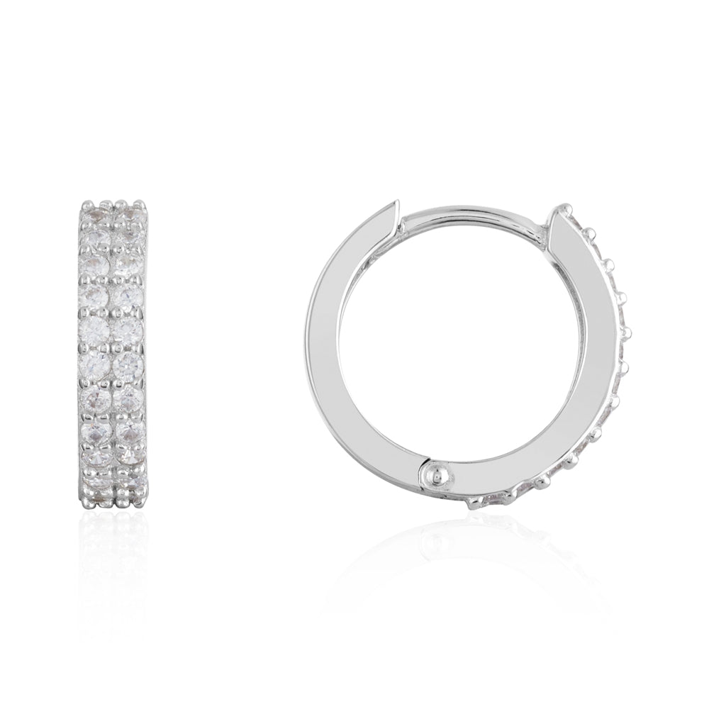 Argento Silver Double Pavé 13mm Hoop Earrings