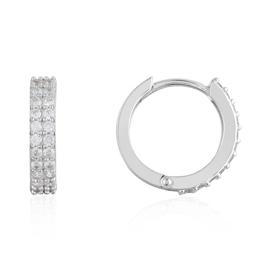 Argento Silver Double Pavé 13mm Hoop Earrings