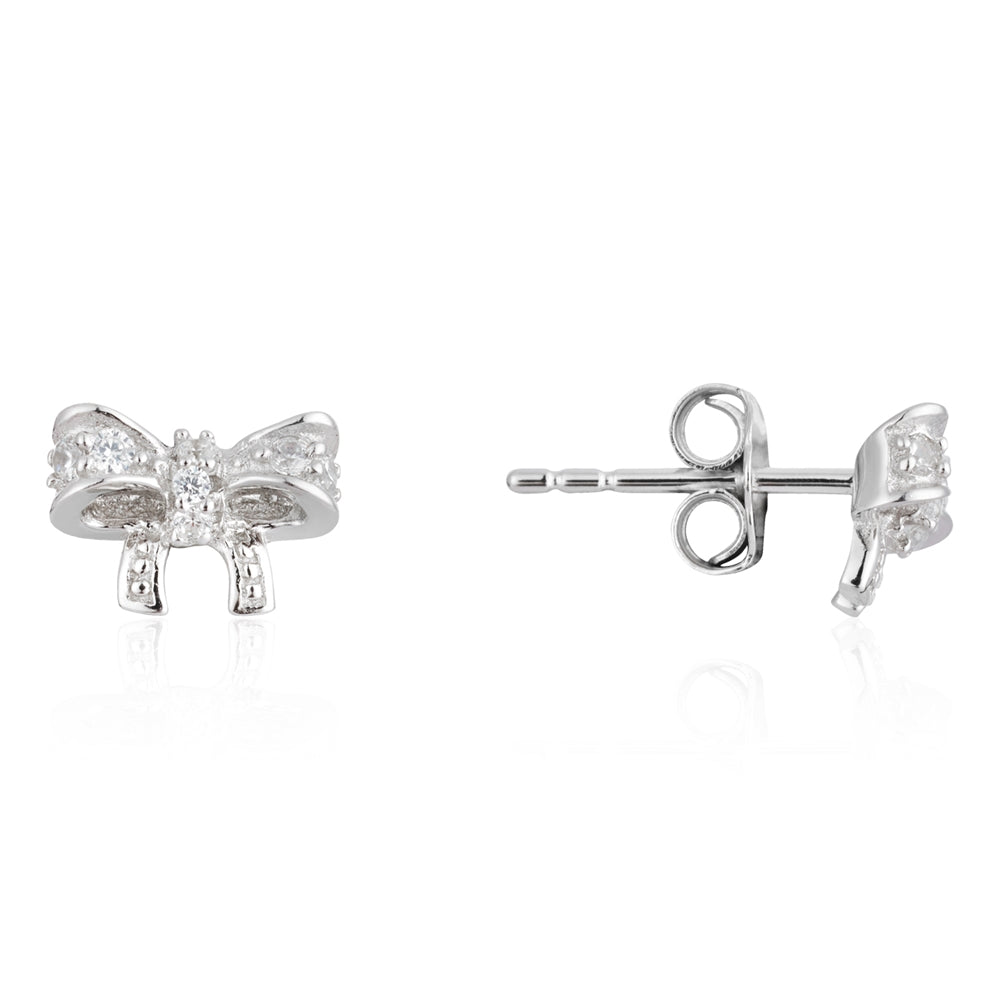 Argento Silver Pavé Bow Stud Earrings