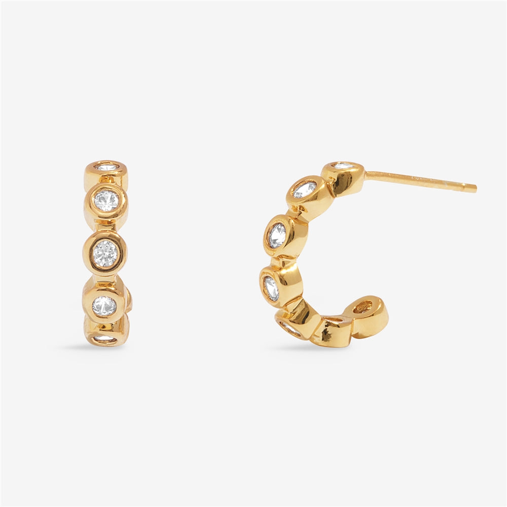 Joma Gold Bow and CZ Huggie  Set of 2 Earrings