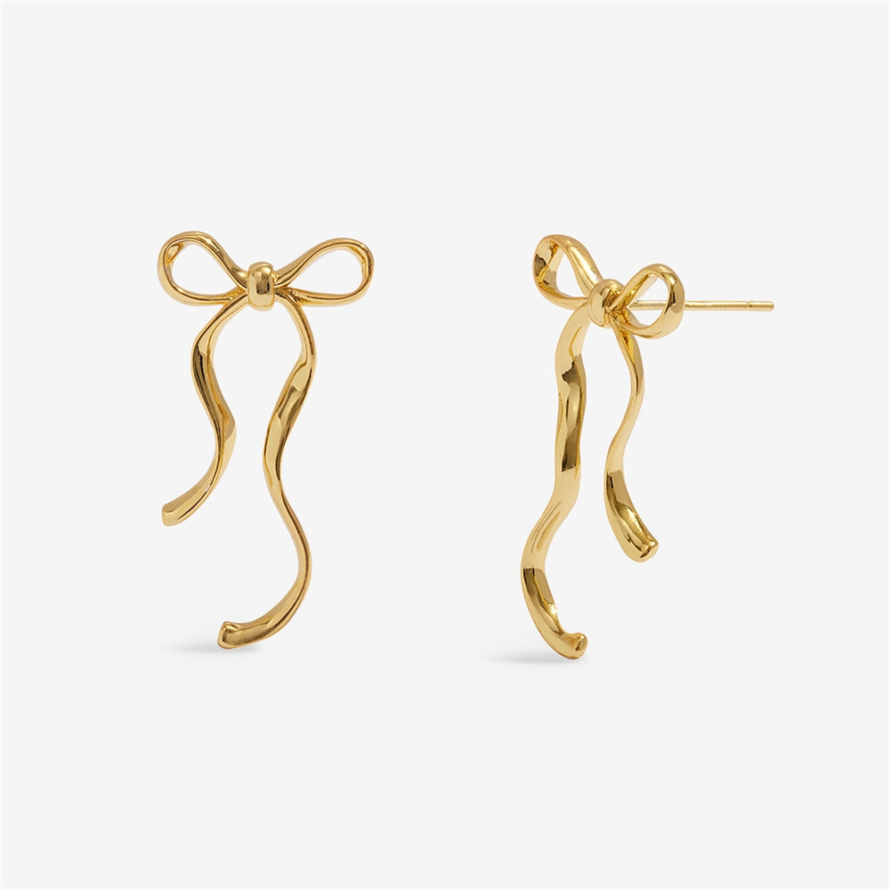 Joma Gold Bow and CZ Huggie  Set of 2 Earrings