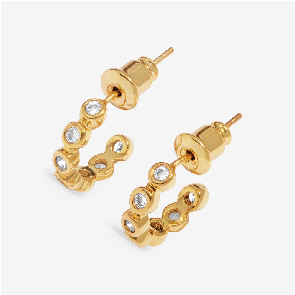 Joma Gold Bow and CZ Huggie  Set of 2 Earrings