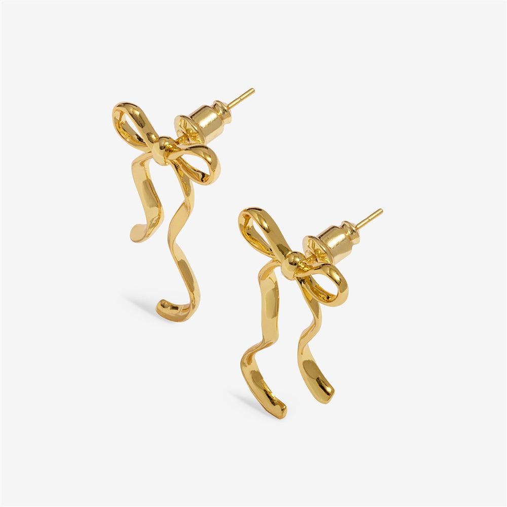 Joma Gold Bow and CZ Huggie  Set of 2 Earrings
