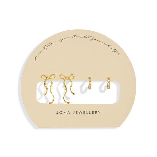 Joma Gold Bow and CZ Huggie  Set of 2 Earrings