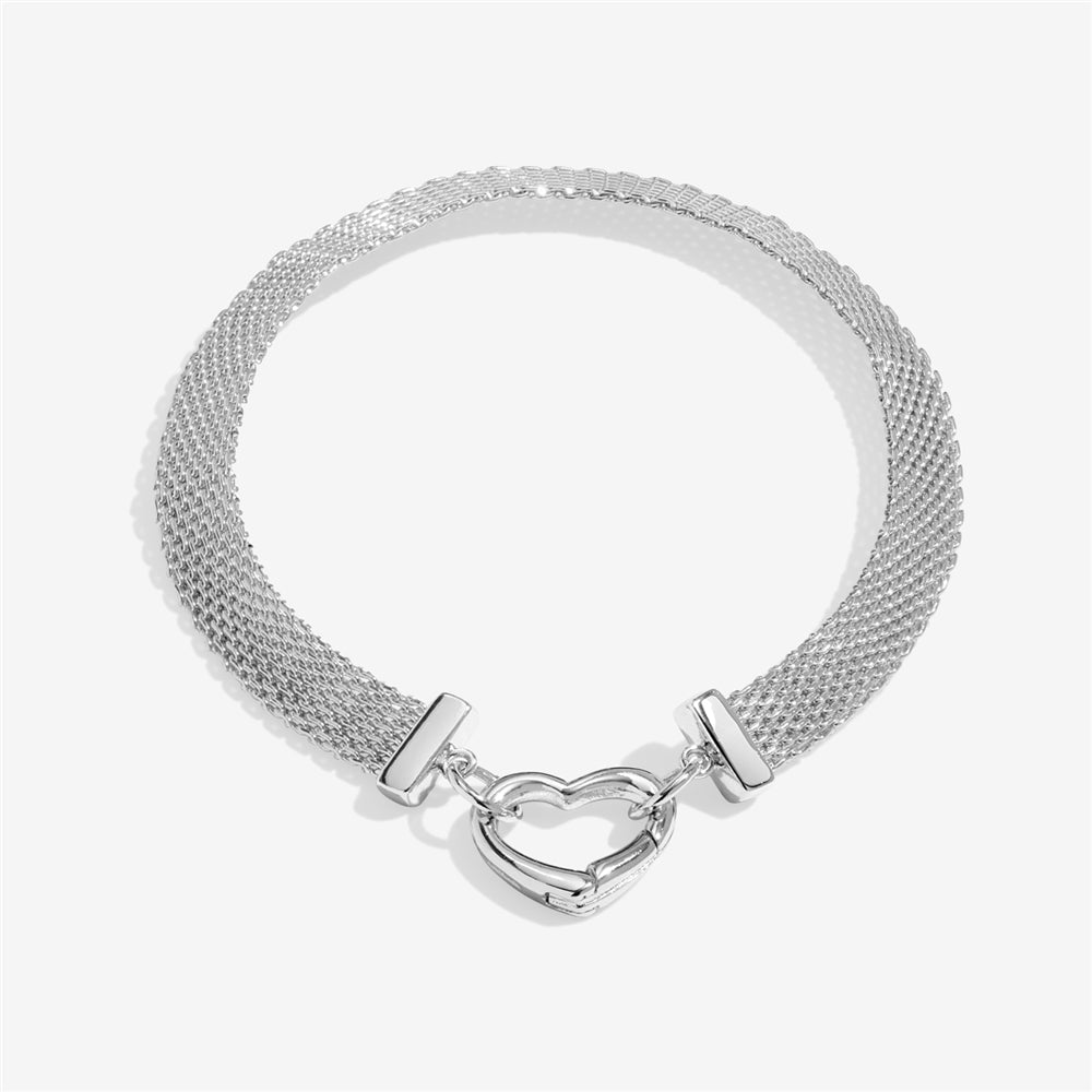Joma Silver Style Heart Clasp Mesh Bracelet