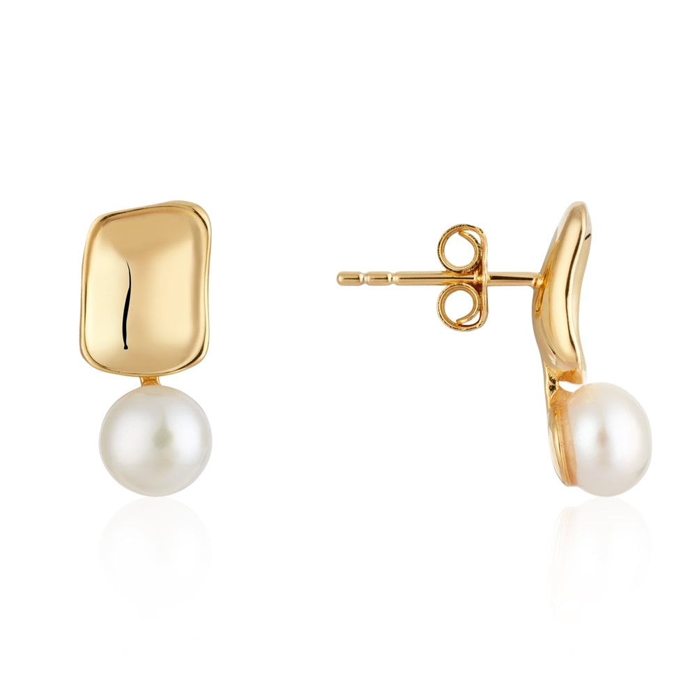 Argento Gold Curve Pearl Stud Earrings