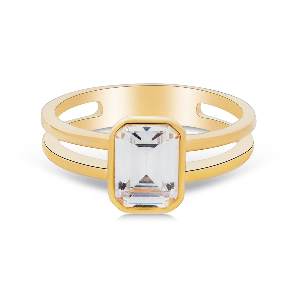 Argento Gold Rectangle CZ Bezel Double Ring