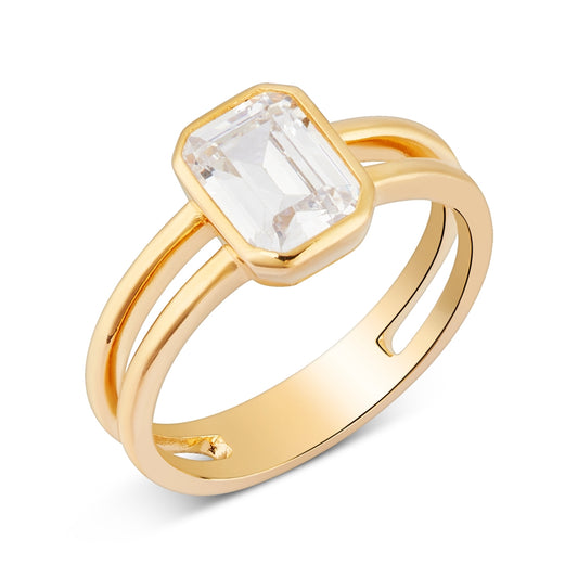 Argento Gold Rectangle CZ Bezel Double Ring