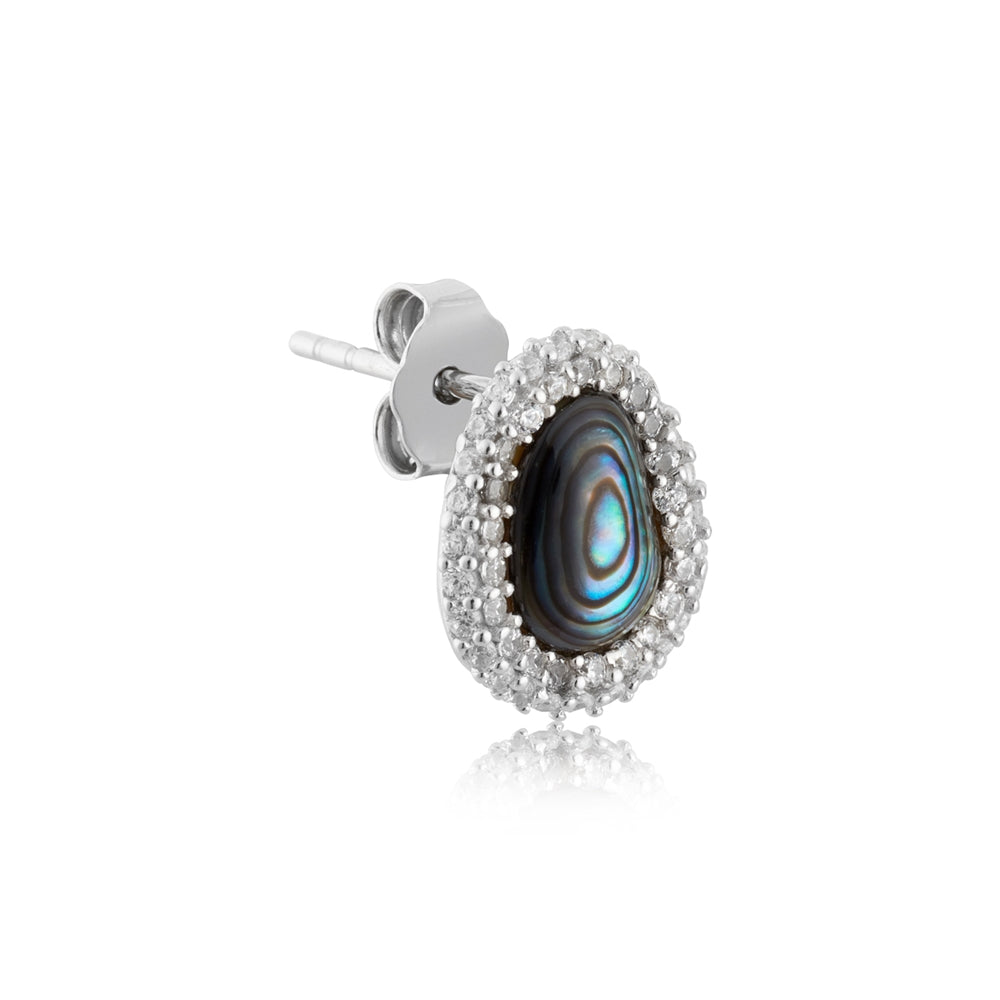 Argento Silver Molten Pavé Abalone Earrings