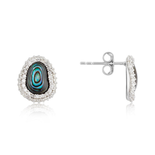 Argento Silver Molten Pavé Abalone Earrings