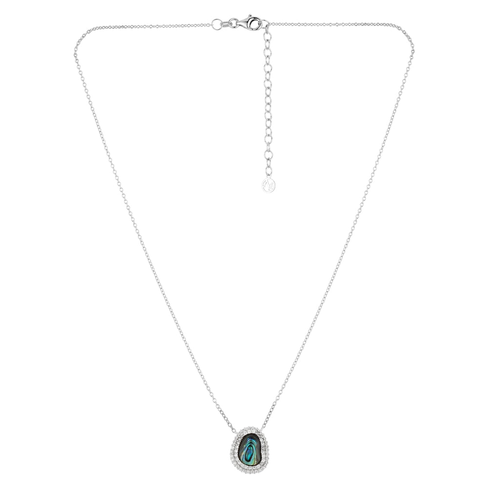Argento Silver Molten Pavé Abalone Halo Necklace