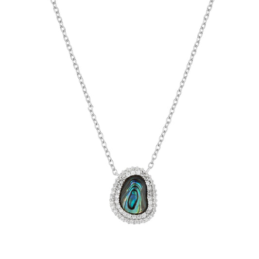 Argento Silver Molten Pavé Abalone Halo Necklace
