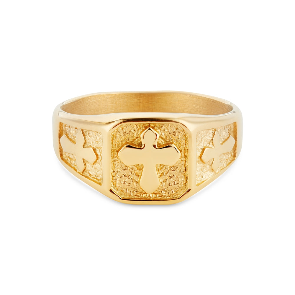 Over & Over Gold Men's 14k Stainless Steel Cross Ring