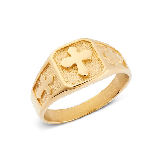 Over & Over Gold Men's 14k Stainless Steel Cross Ring