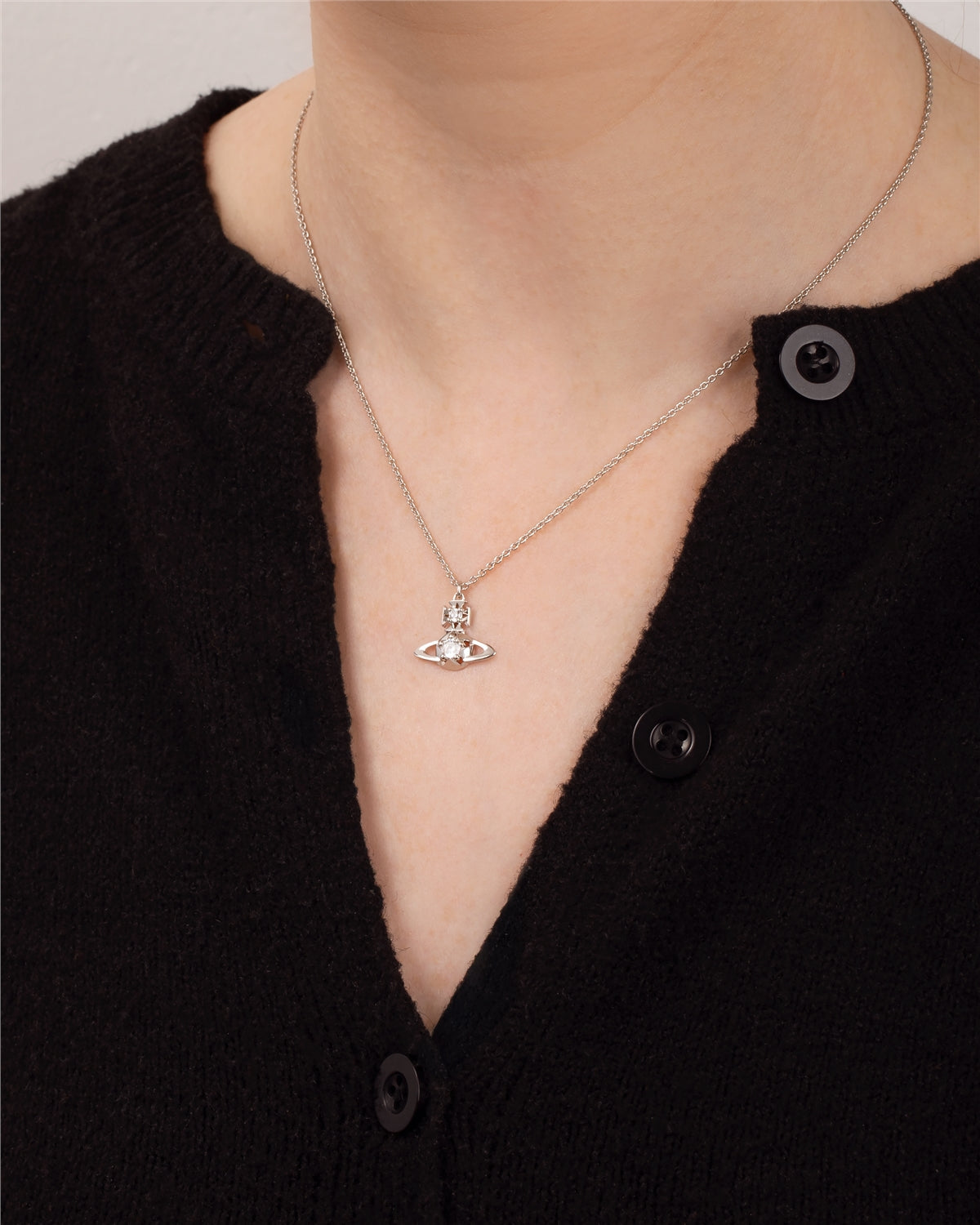 Vivienne Westwood Silver Lee Star CZ Orb Stud Necklace