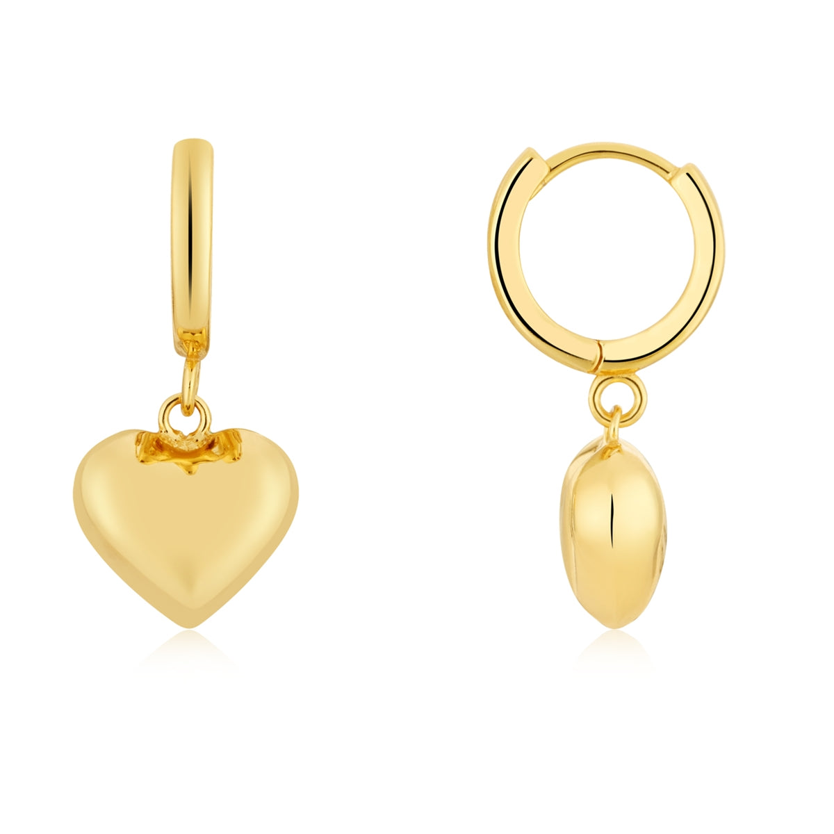 Argento 14k Gold Plated Puffy Heart Hoop Earrings