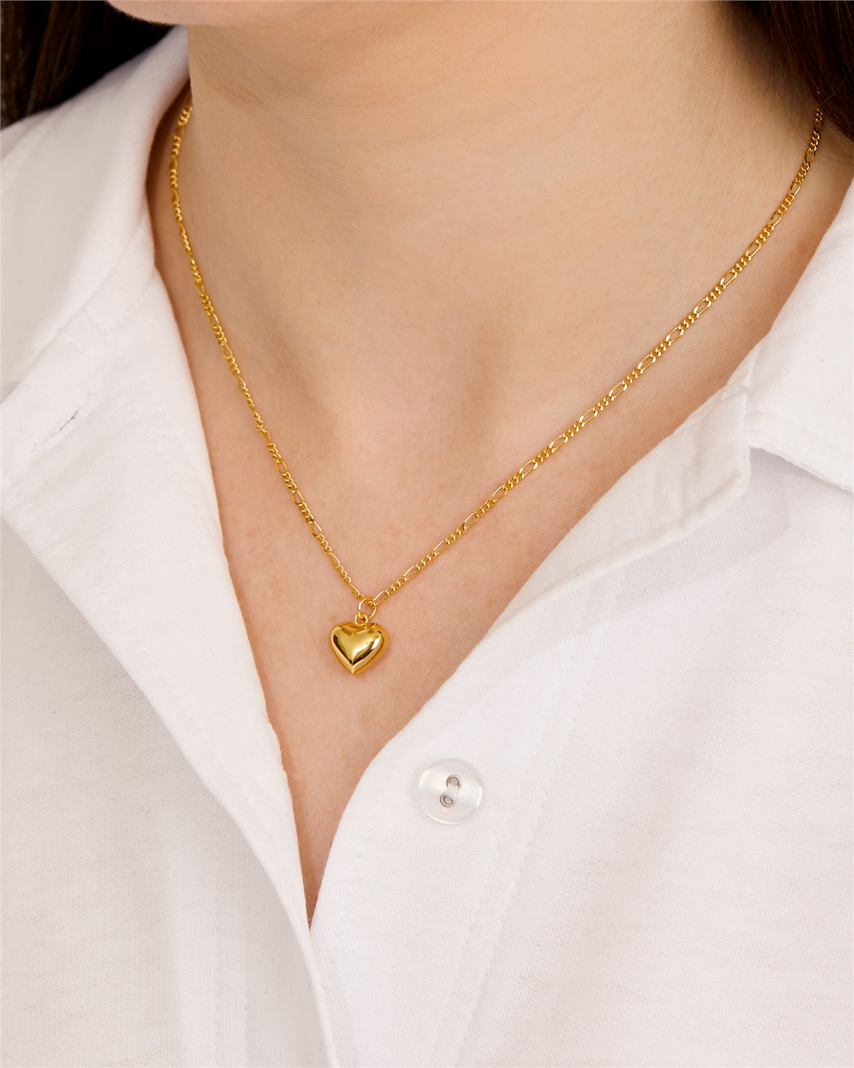 Argento 14k Gold Plated Puffy Heart Figaro Necklace