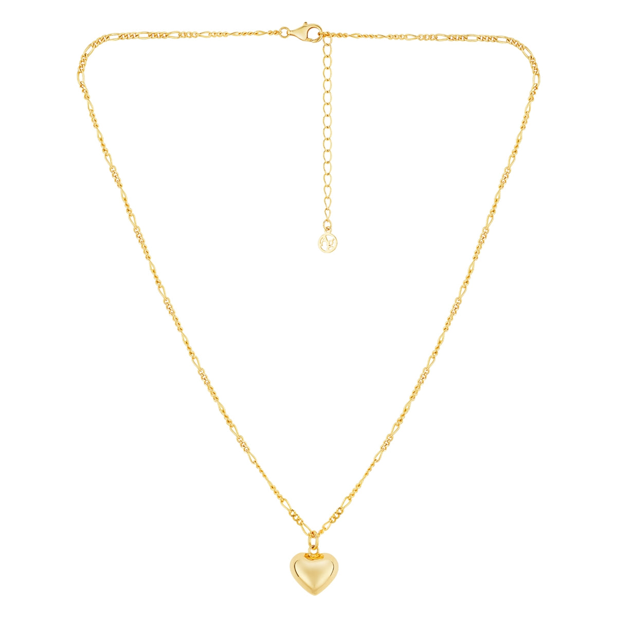 Argento 14k Gold Plated Puffy Heart Figaro Necklace