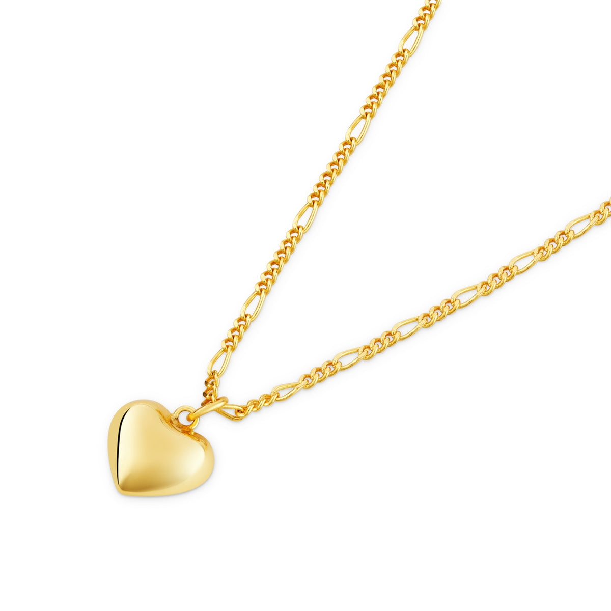 Argento 14k Gold Plated Puffy Heart Figaro Necklace