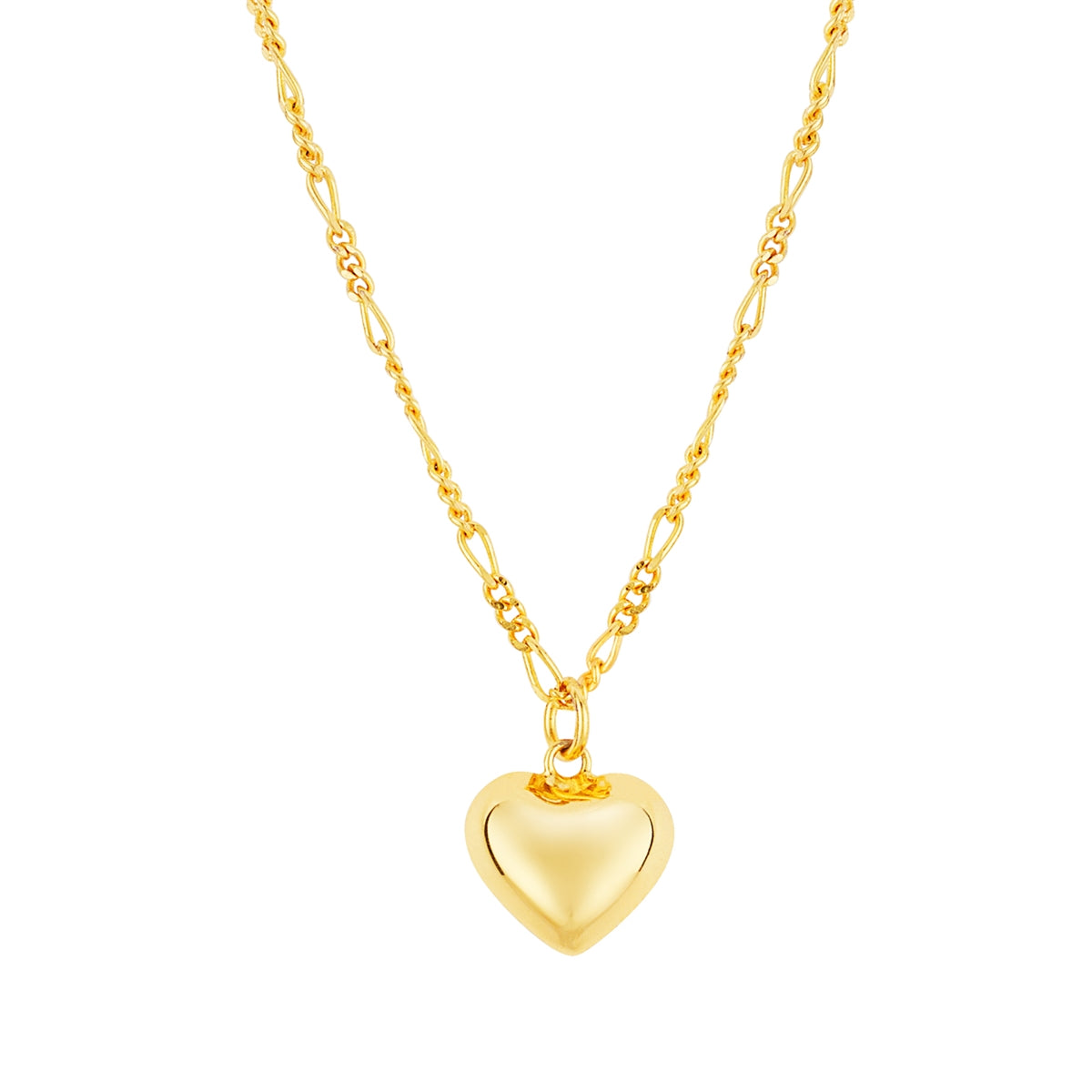 14k Plated Puffy Heart Figaro Necklace