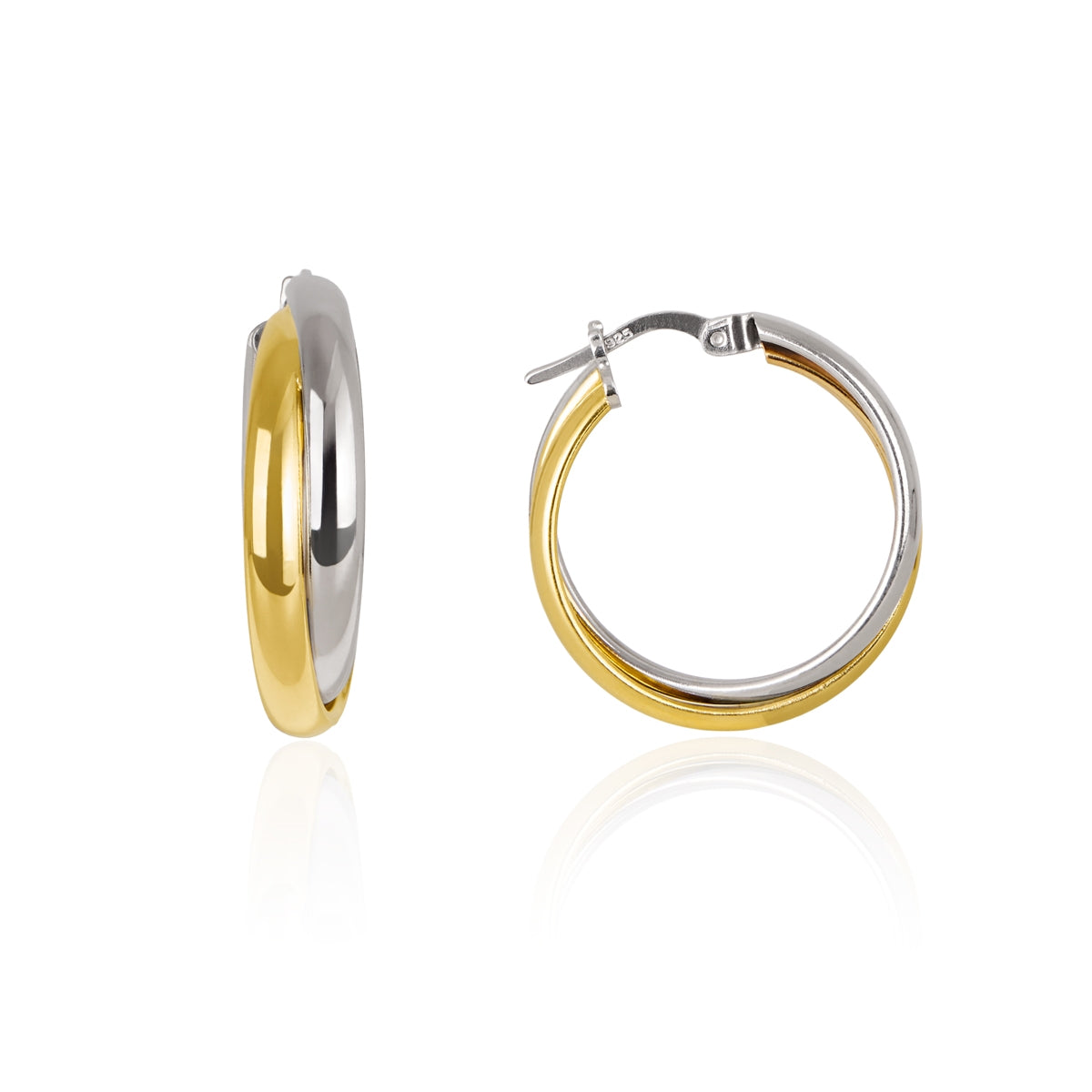Argento Silver Two Tone Creole Double Hoop Earrings