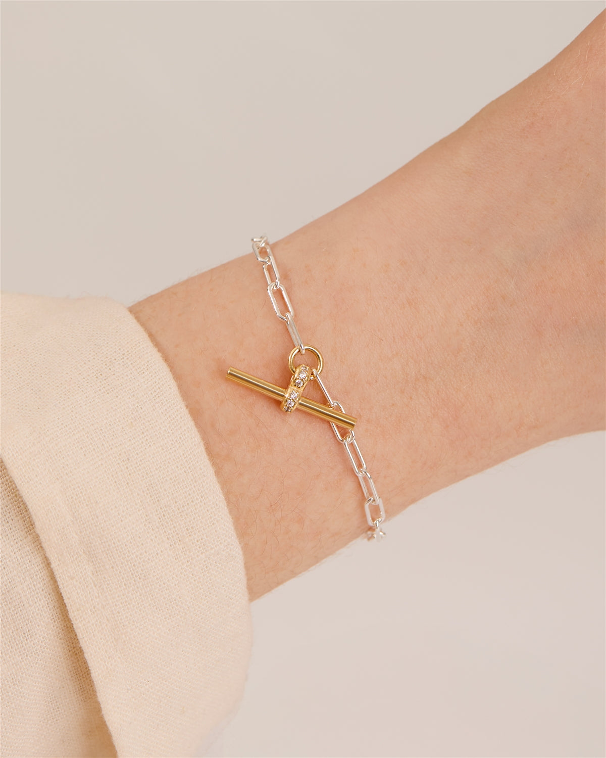 Argento Silver Two Tone T-bar Bracelet