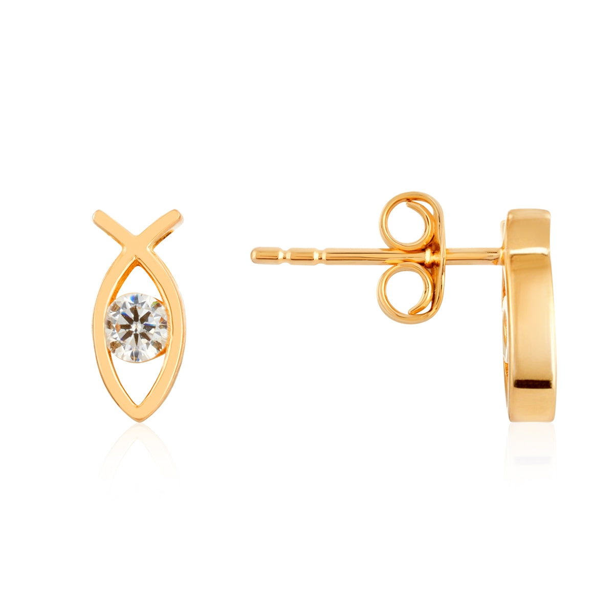 Argento Gold Ichthys Faith Fish Earrings