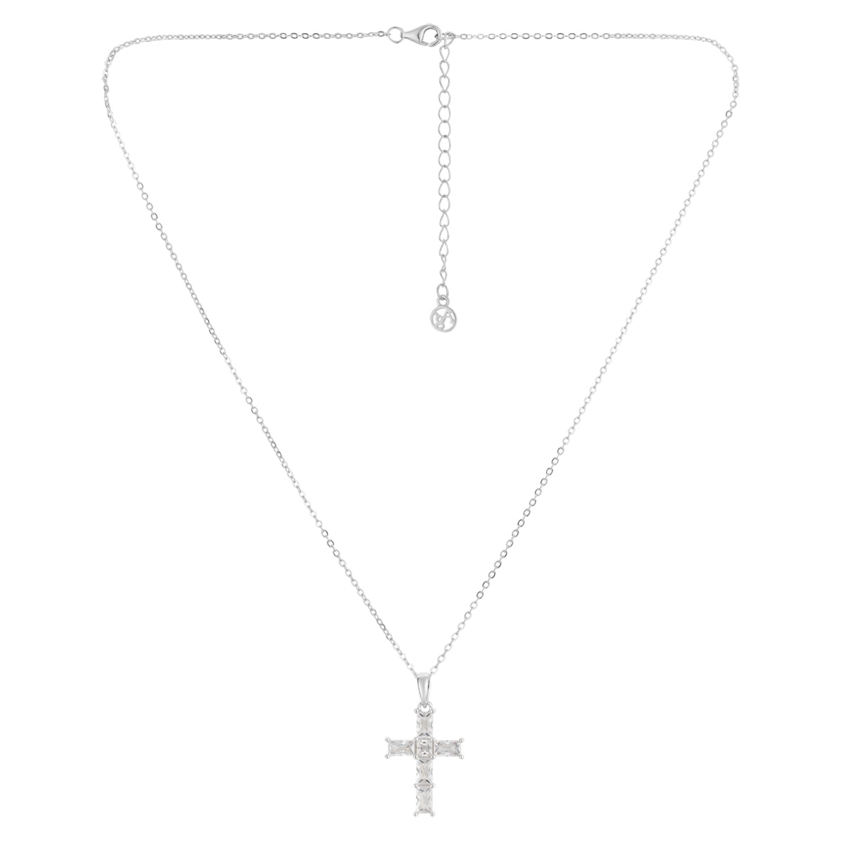 Argento Silver Baguette CZ Cross Necklace