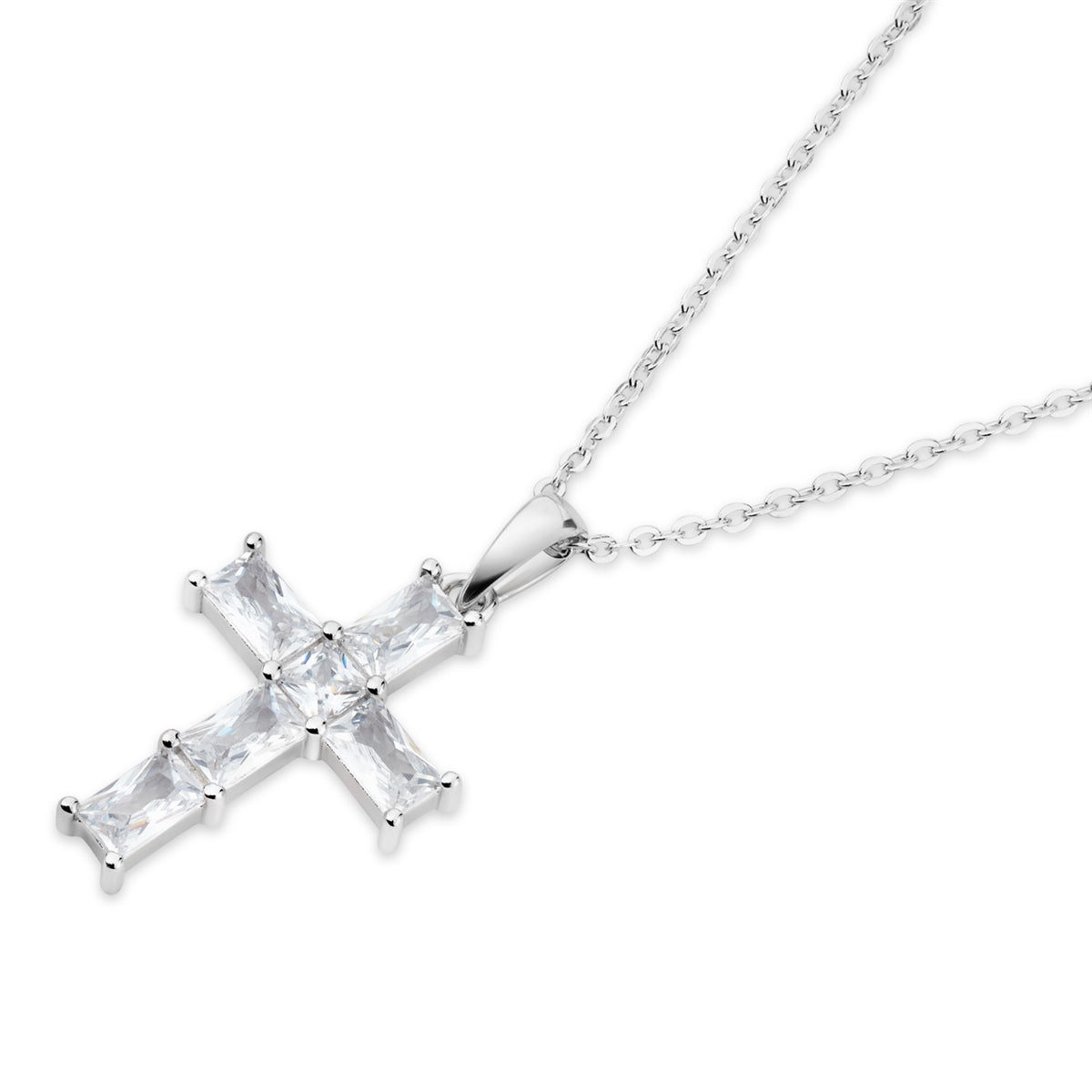Argento Silver Baguette CZ Cross Necklace