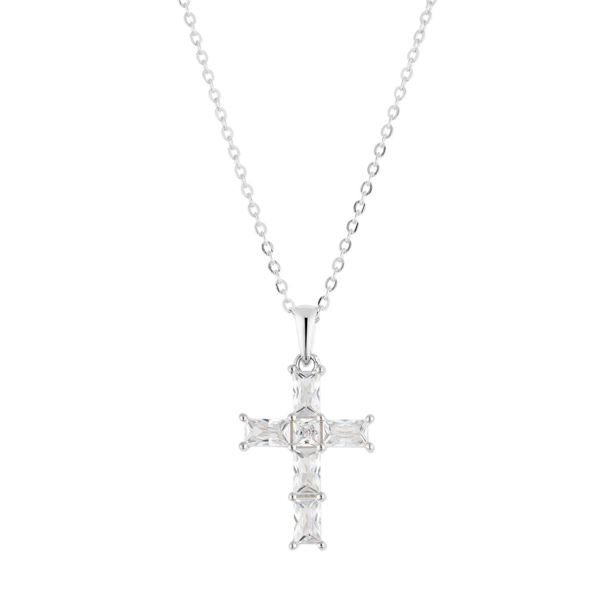 Argento Silver Baguette CZ Cross Necklace