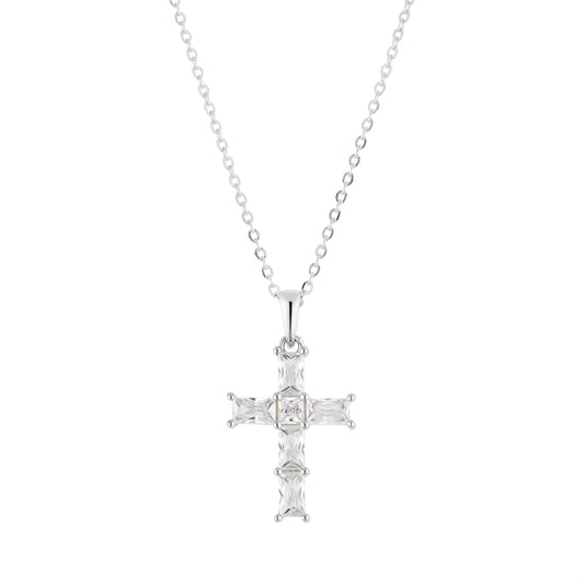 Argento Silver Baguette CZ Cross Necklace
