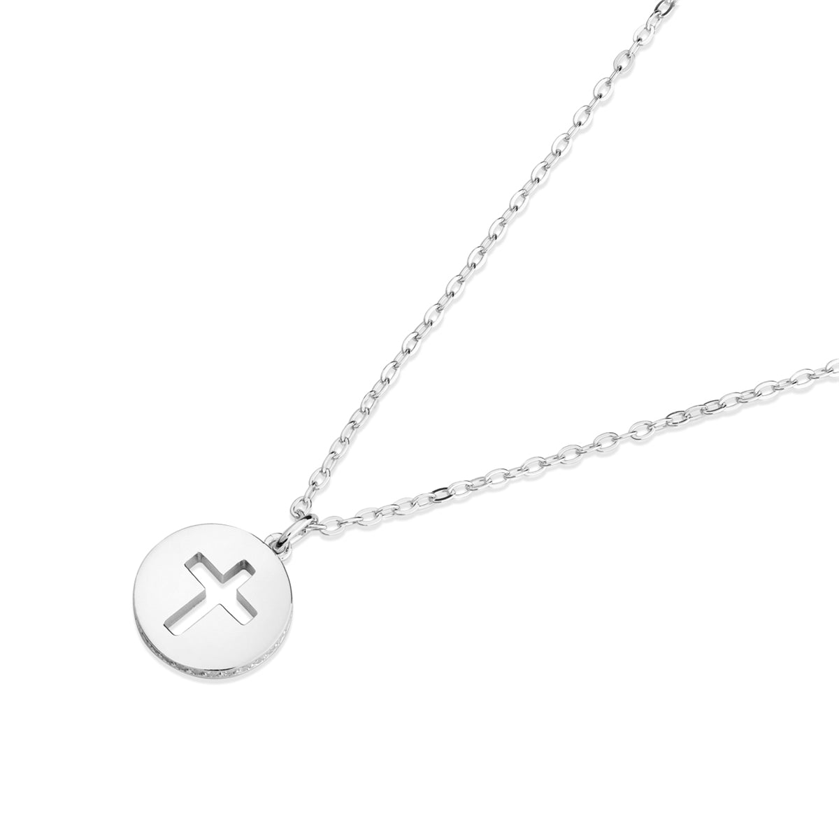 Argento Silver Kids CZ Coin Cross Necklace