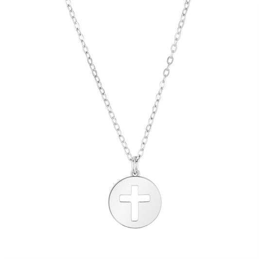 Argento Silver Kids CZ Coin Cross Necklace