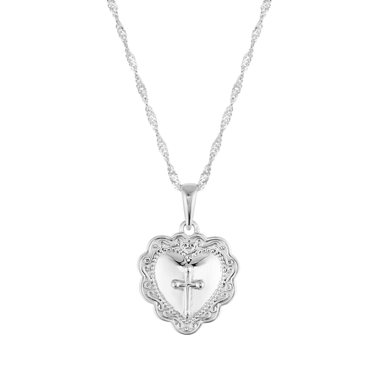 Argento Silver Vintage Cross Heart Necklace