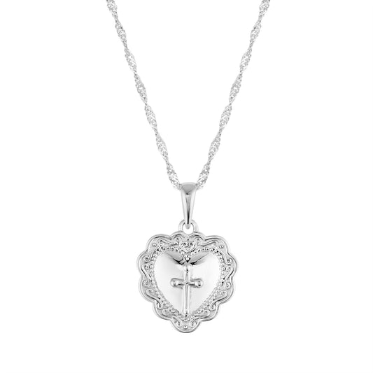 Argento Silver Vintage Cross Heart Necklace