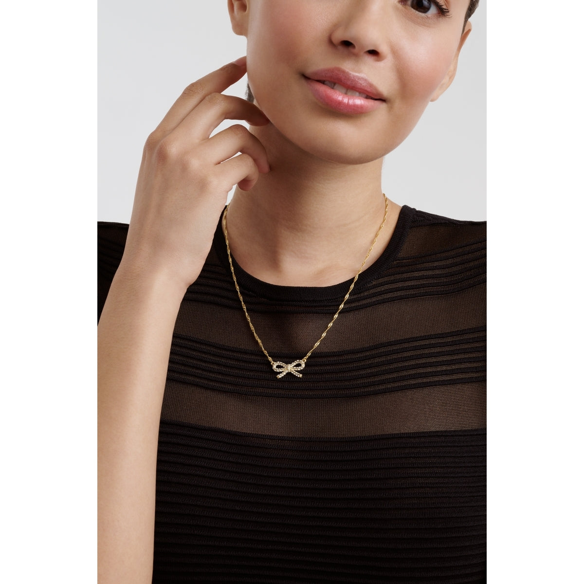 Ted Baker Gold Ribah Crystal Ribbon Bow Necklace