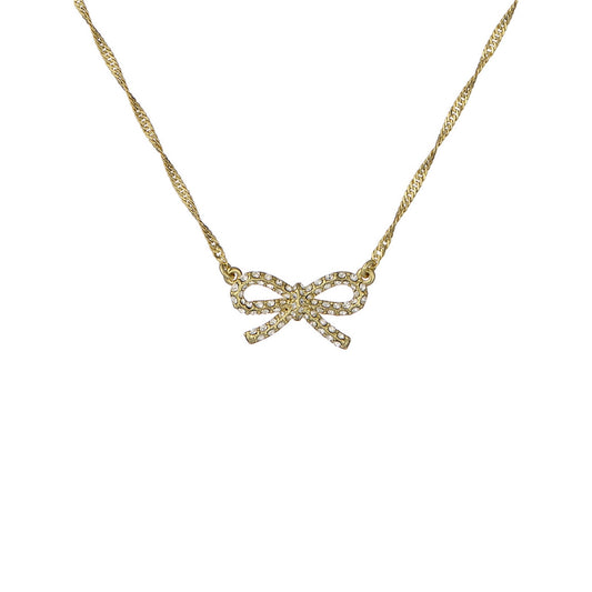 Ted Baker Gold Ribah Crystal Ribbon Bow Necklace