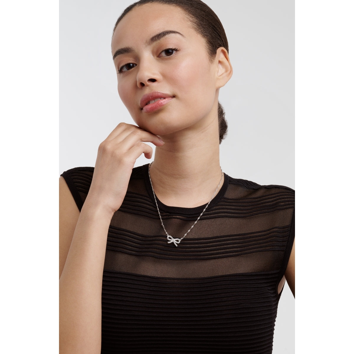 Ted Baker Silver Ribah Crystal Ribbon Bow Necklace