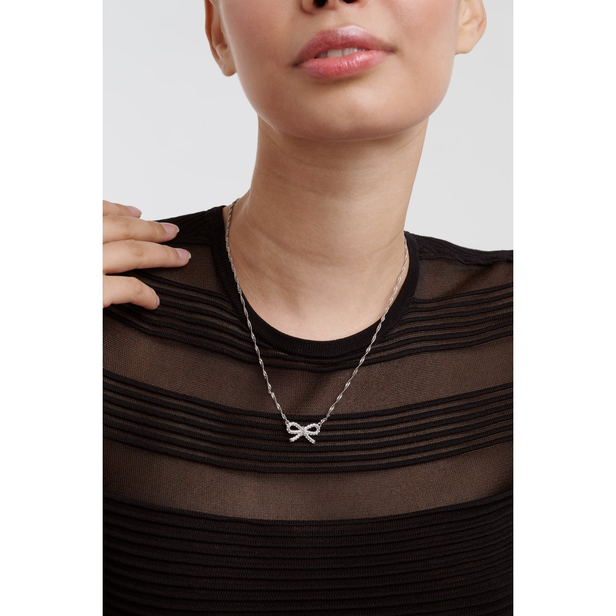 Ted Baker Silver Ribah Crystal Ribbon Bow Necklace
