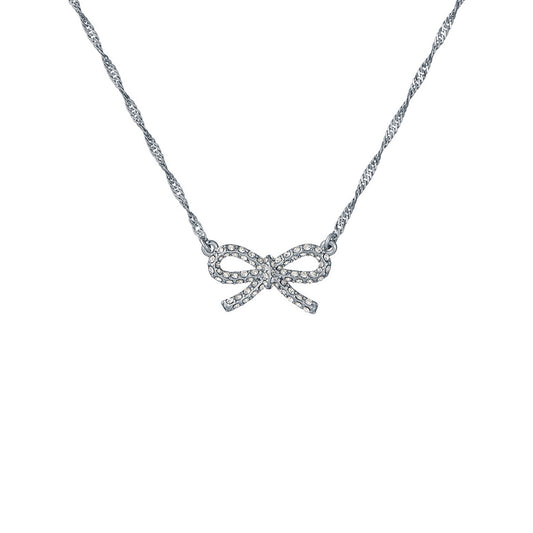 Ted Baker Silver Ribah Crystal Ribbon Bow Necklace