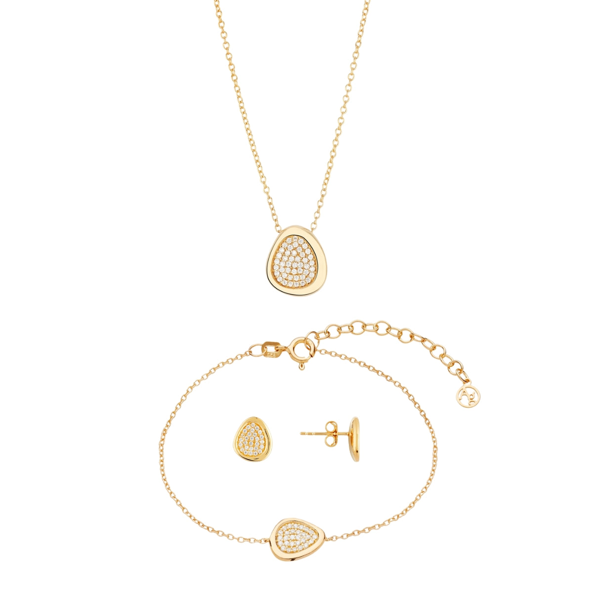 Gold Plated Pavé Molten Oval Gift Set